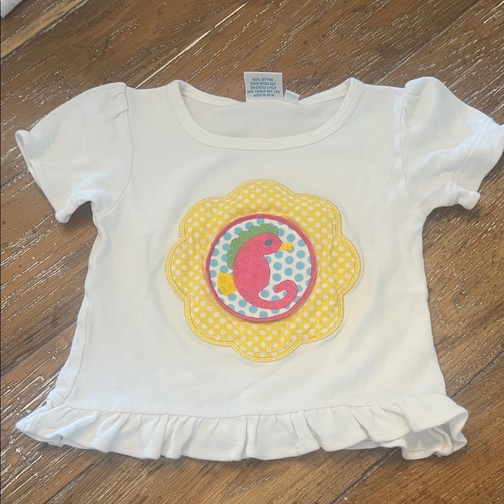 White‎ Girl Shirt with Seahorse monogrammed Design